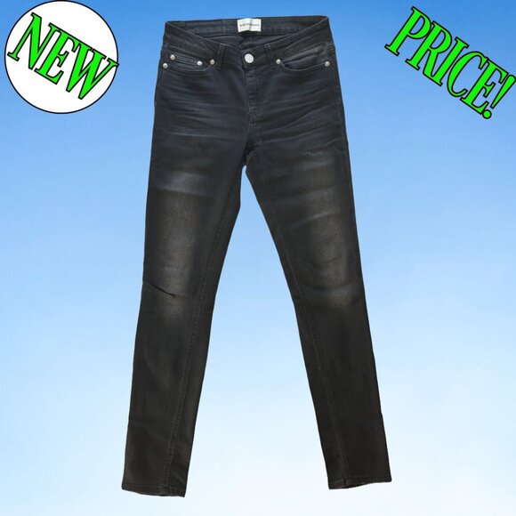 00s Designer Won Hundred Skinny Mid-Rise Washed Black Jeans, Sz 27 - Picture 1 of 8